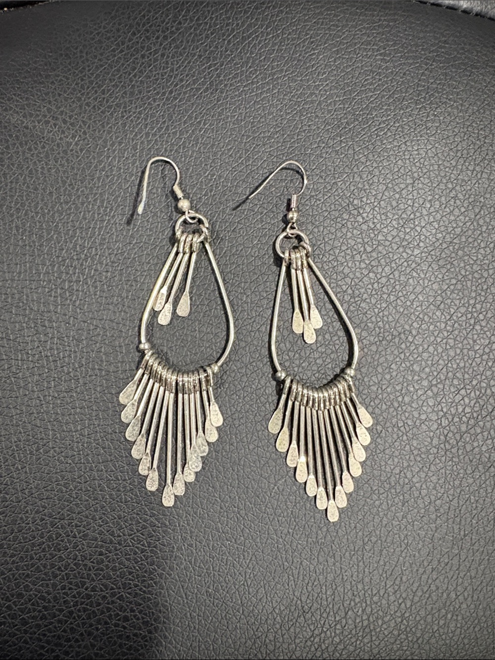 Silver Teardrop Fringe Dangle Earrings - Women Jewelry